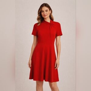 Donna Morgan Red Knee-Length Dress Twist Neckline Short Sleeve A-Line